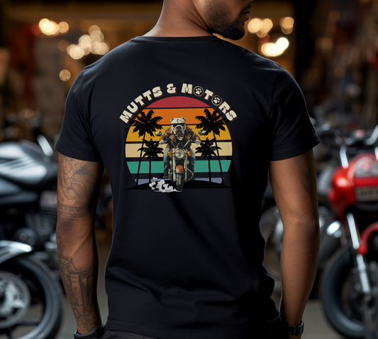 Mutts & Motors Bulldog Riding a Motorcycle T-shirt | Retro Bike Graphic Gift Tee | Biker | Doggy | Dog| Classic | Motorbike