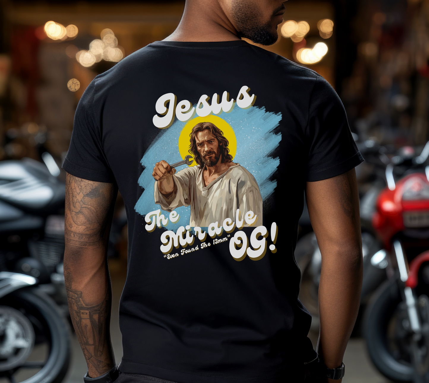 VW Jesus 'The Miracle OG!' T-shirt | 13mm Spanner | Retro Car Graphic Gift Tee | Beetle | Splitscreen | Birthday | Classic | Bay Window