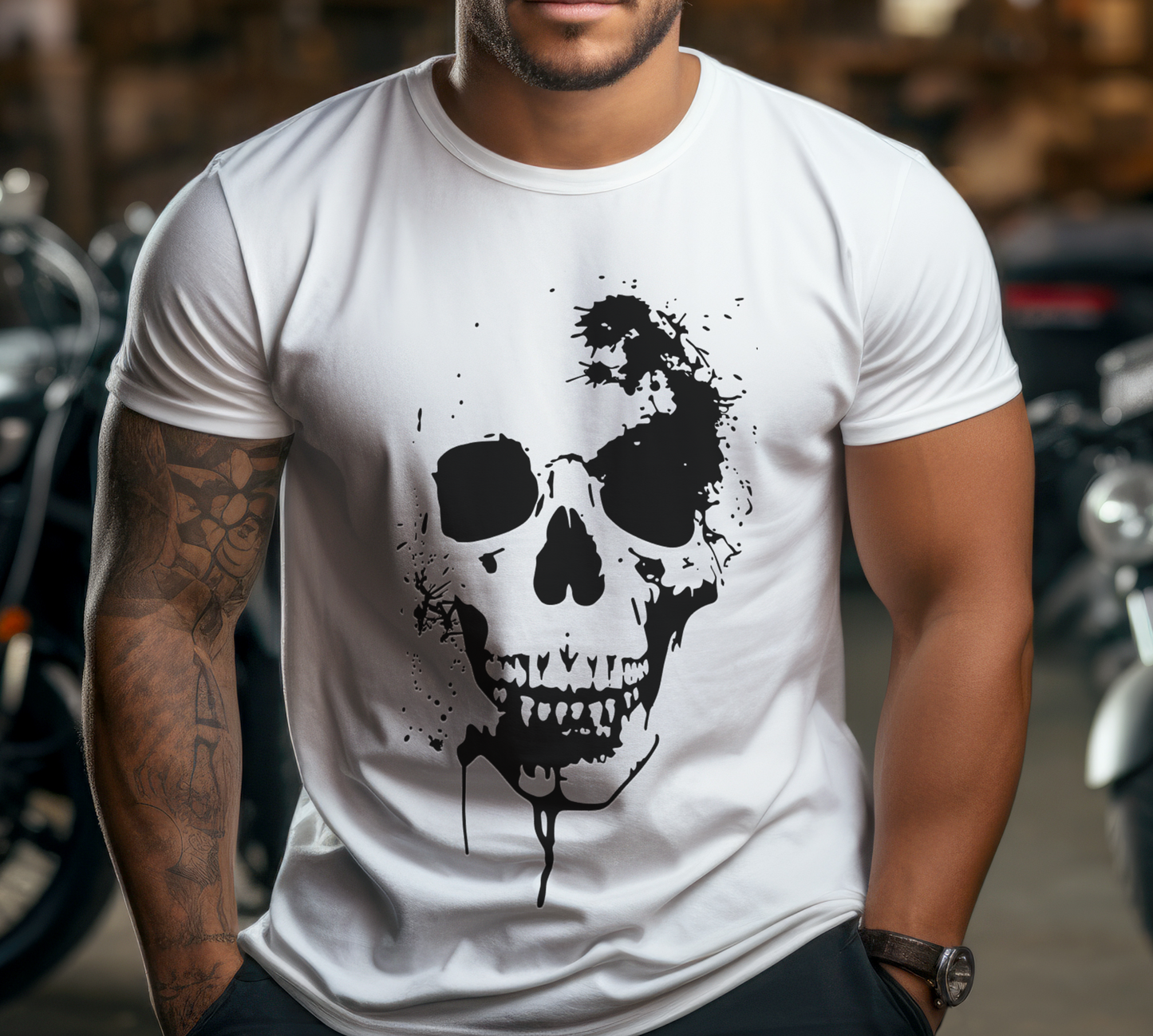 Painted Skull T-shirt | Retro Bike Graphic Gift Tee | Biker | Classic Car | Motorbike | Rock | Gothic | Horrir