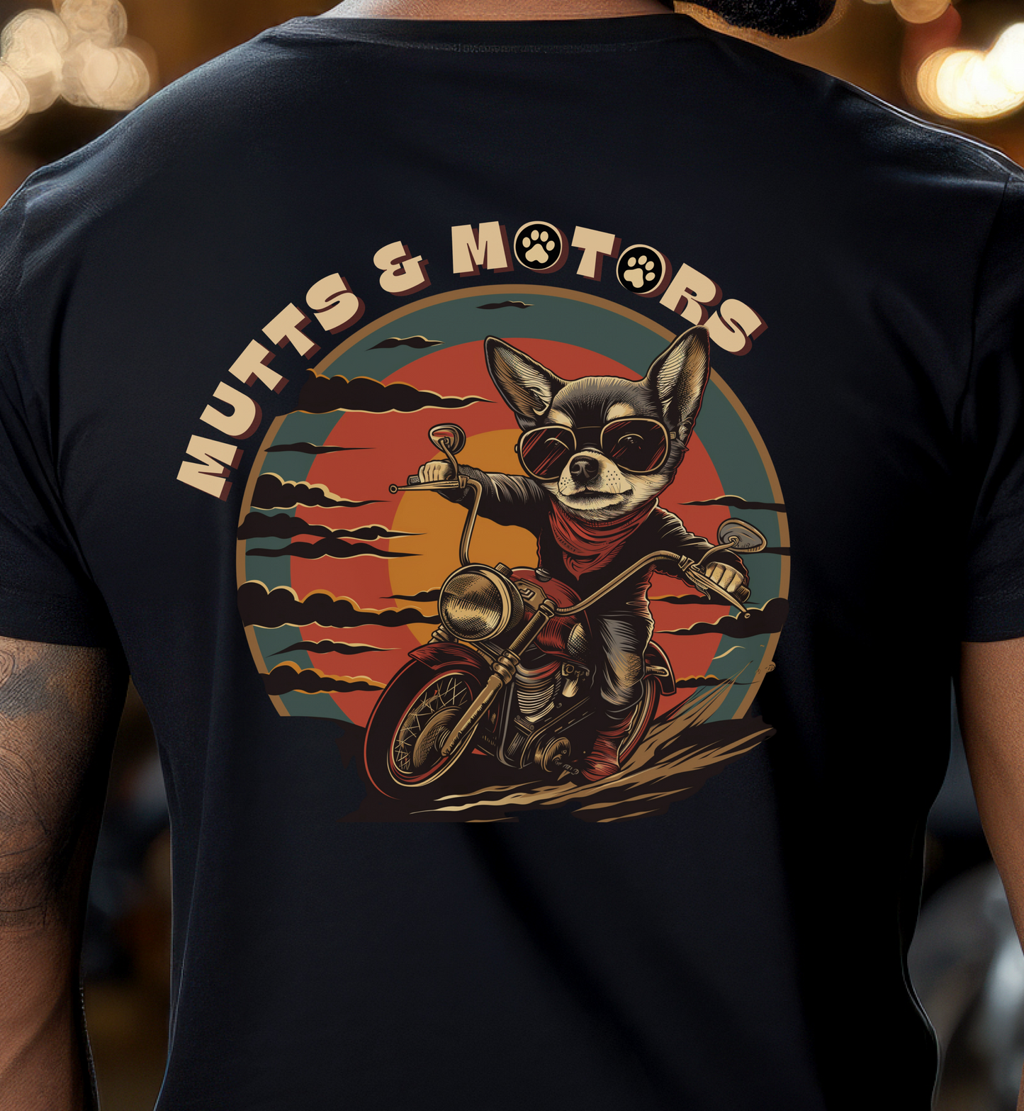 Mutts & Motors Chihuahua Riding a Motorcycle T-shirt | Retro Bike Graphic Gift Tee | Biker | Doggy | Dog| Classic | Motorbike