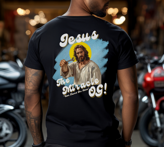 Jesus 'The Miracle OG!' T-shirt | 10mm Spanner | Retro Car Graphic Gift Tee | Motorcycle | Funny | Birthday | Classic Car | Unisex | Joke